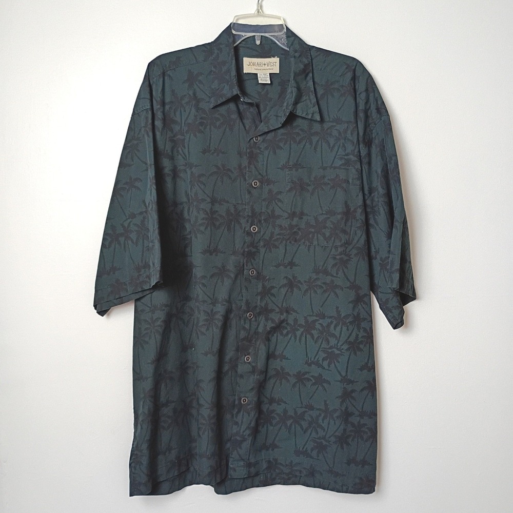 Johari West Mens 3XLT Forest Green Palm Tree Tropical Cotton Hawaiian Shirt‎